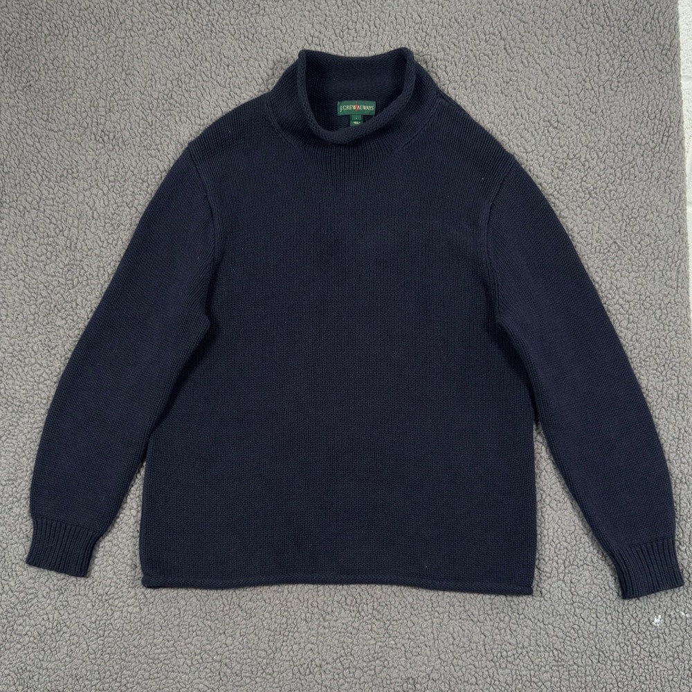 Vintage J Crew Mens Roll Neck Fisherman Sweater L Blue Thick Heavy Knit Nautical
